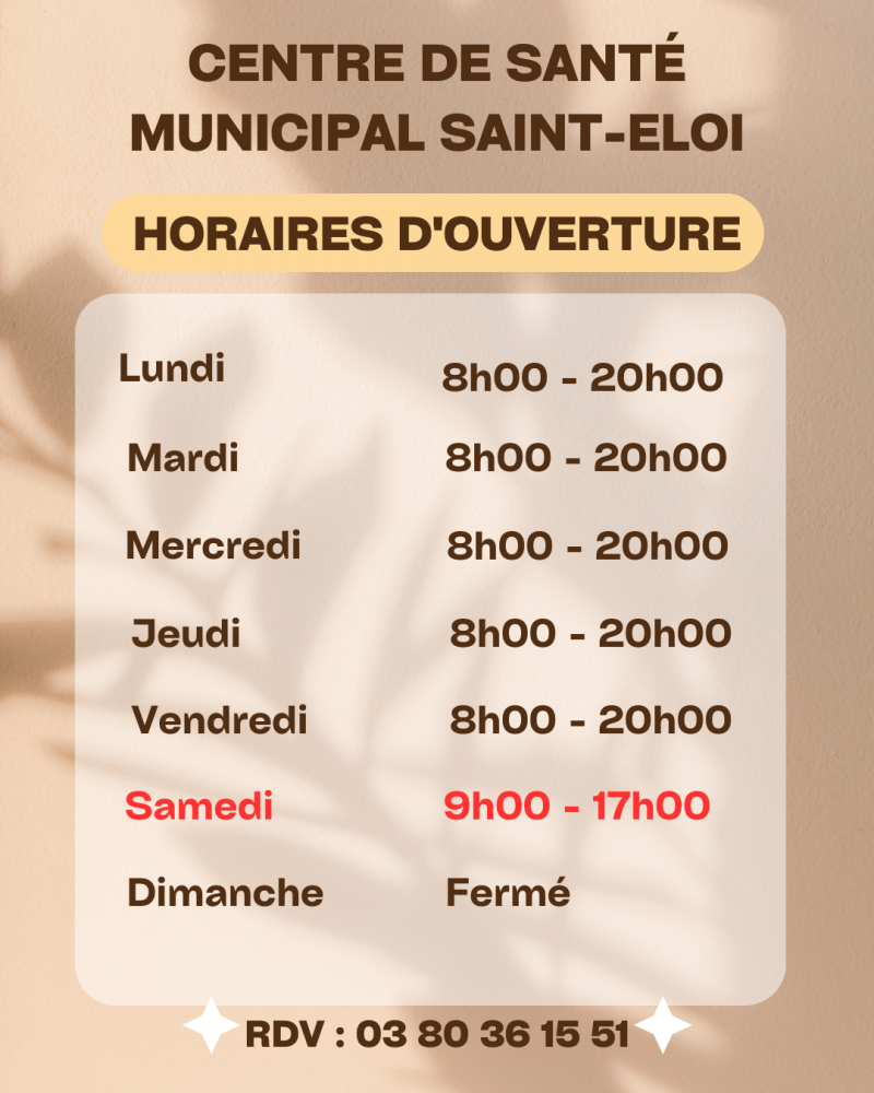 horaires d'ouverture du centre de santé