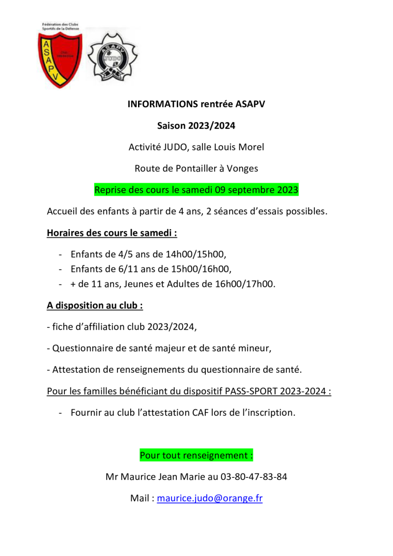 rentrée asapv