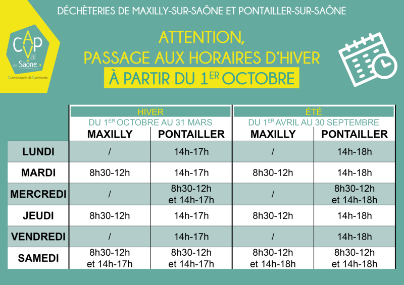 horaires déchèteries